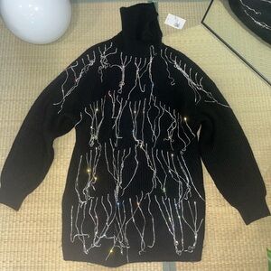 Forever 21 Black Turtleneck Sweater with Silver Sequin Embellishments